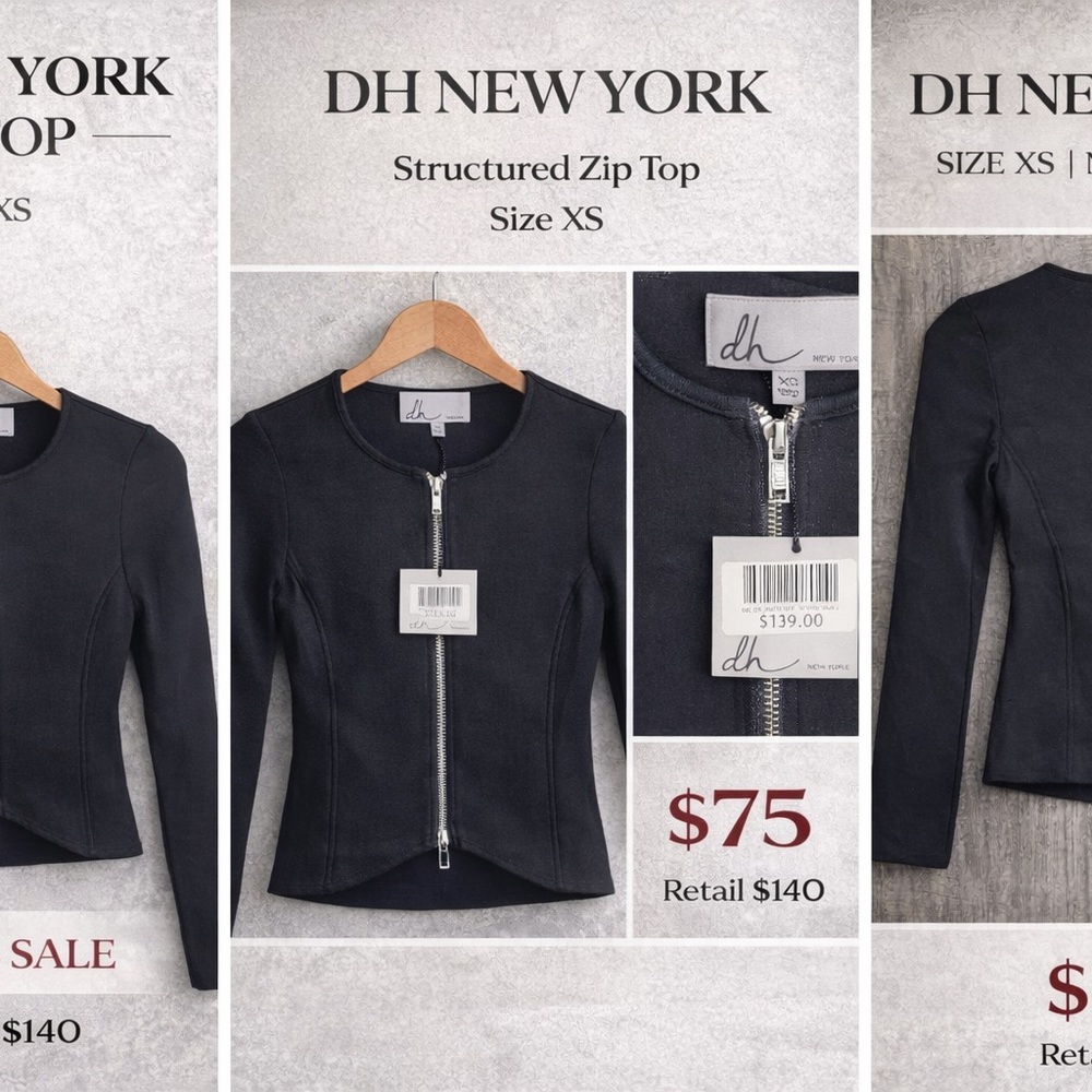 dh NEW YORK Black Structured Zip-Front Jacket